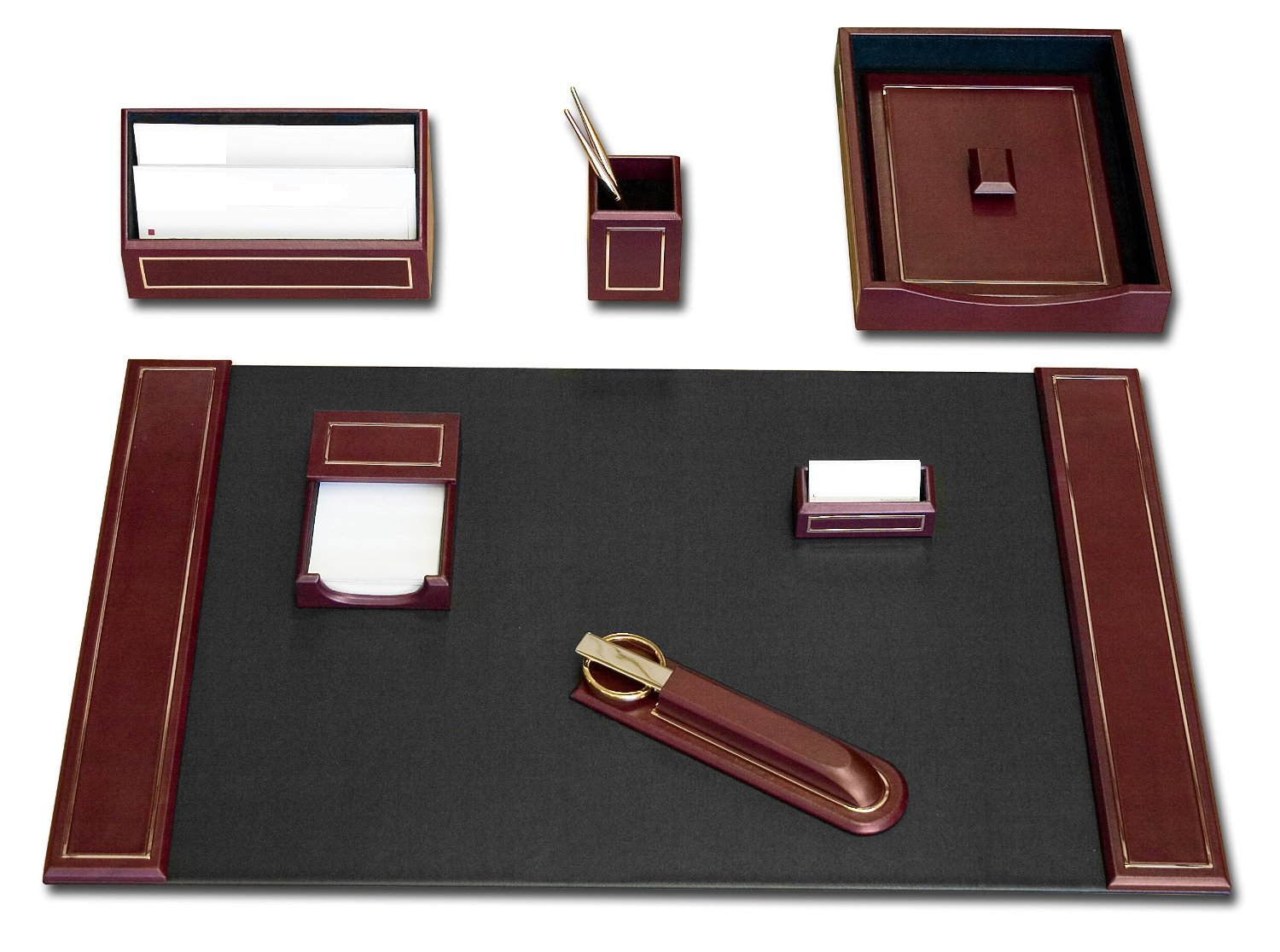 Burgundy Leather 24kt Gold-Tooled 7-Piece Desk Set WAUCUSTD5616 Burgundy Leather 24kt Gold-Tooled 7-Piece Desk Set WAUCUSTD5616